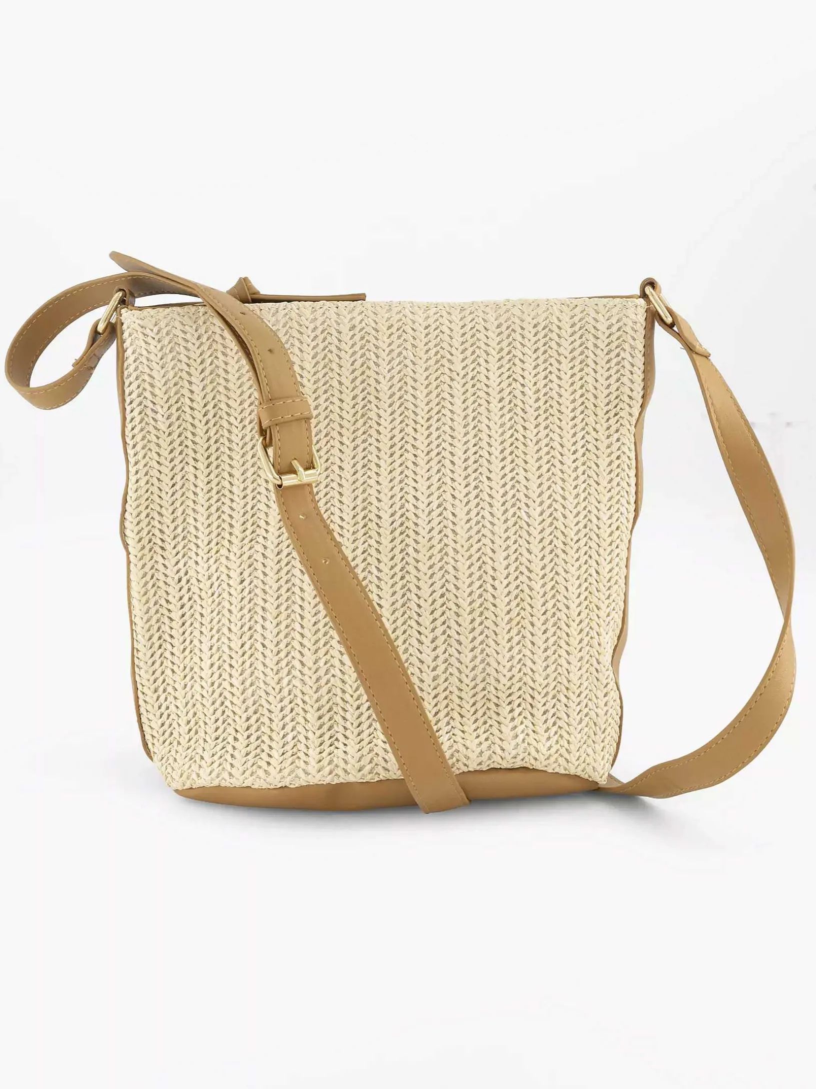 Beige Schoudertas Gevlochten