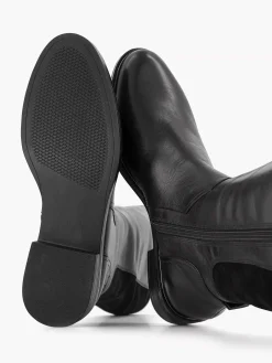 Zwarte Lange Leren Comfort Laars Elastiek