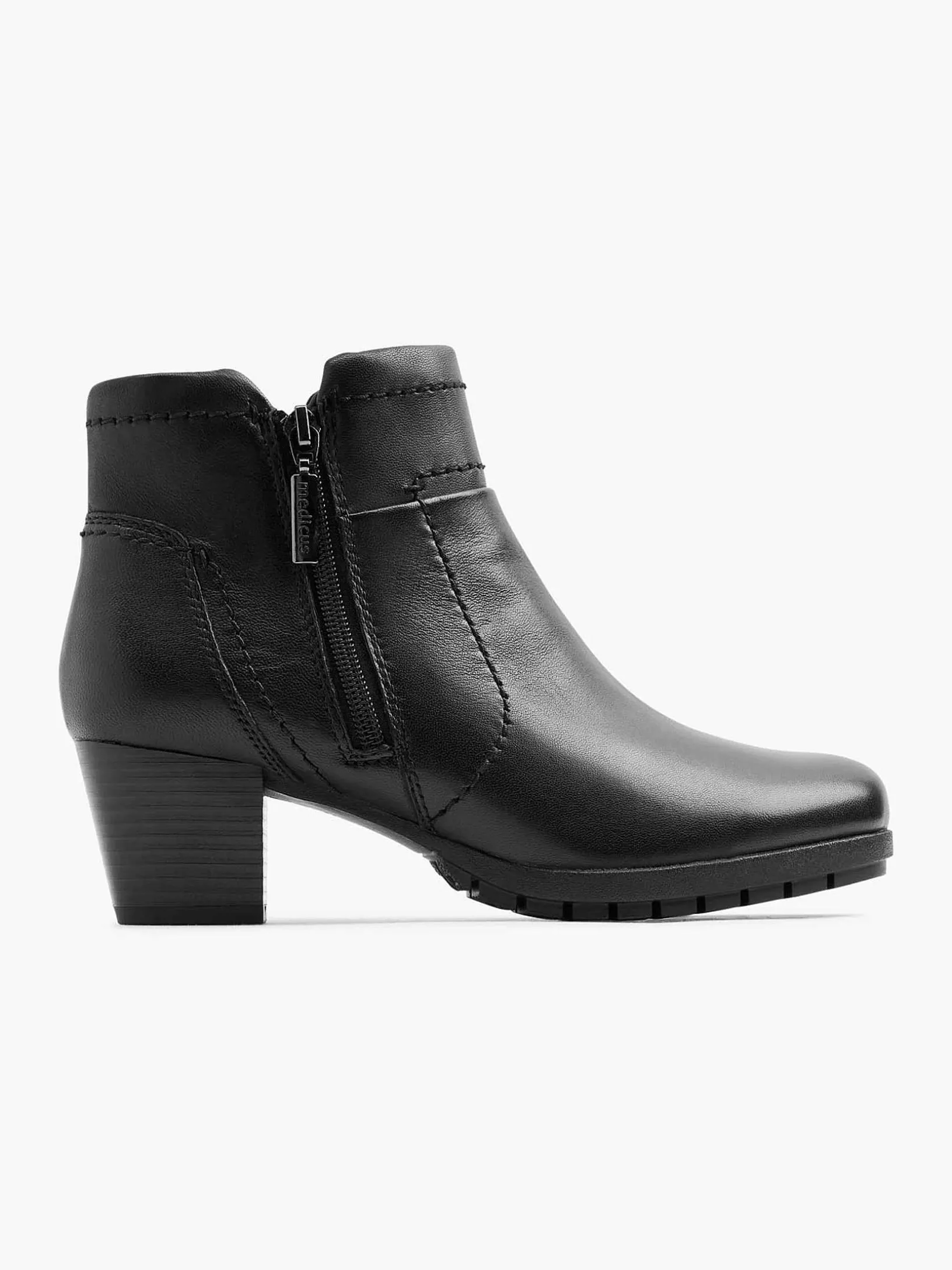 Zwarte Leren Comfort Enkellaars Hak