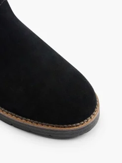 Zwarte Suede Comfort Enkelboot Gevoerd